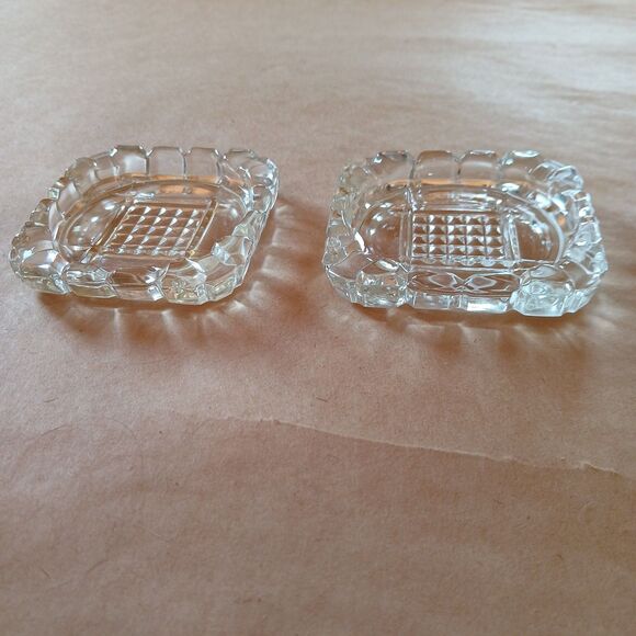 2 Vintage Clear Hazel Atlas Depression Glass Ashtrays Coasters Waffle Stackable - Picture 2 of 5